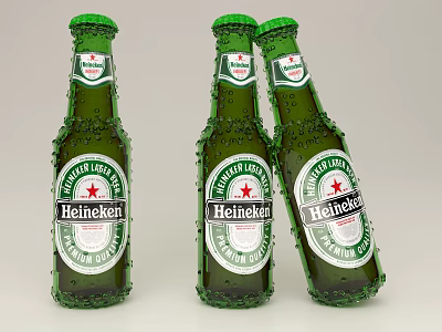 Heineken Beer Green Bottles With Beaded Water Droplets On White Background 3d model