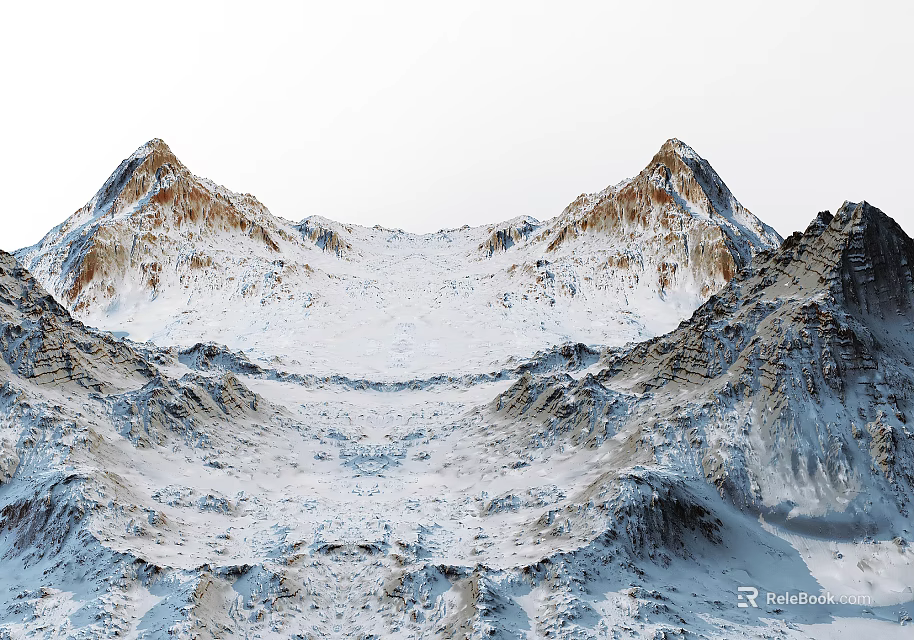 Garden Landscape Design With Snowy Mountain Backdrop And Natural Scenery 3d model 