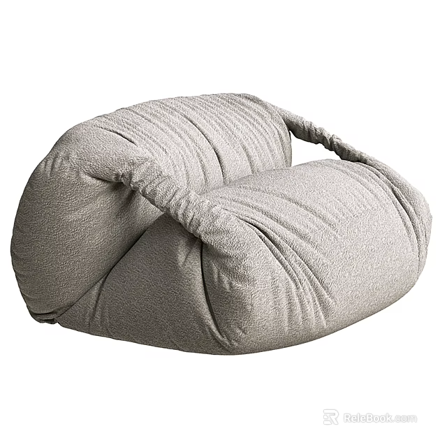 Cozy Gray Bean Bag Chair With Soft Fabric And Wrinkled Design 3d model 