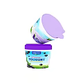 Almarai Blueberry Yogurt Cups With Purple Lids And Fresh Fruit Design