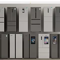 Various Modern Refrigerators and Freezers with Different Designs and Colors for Home Kitchen