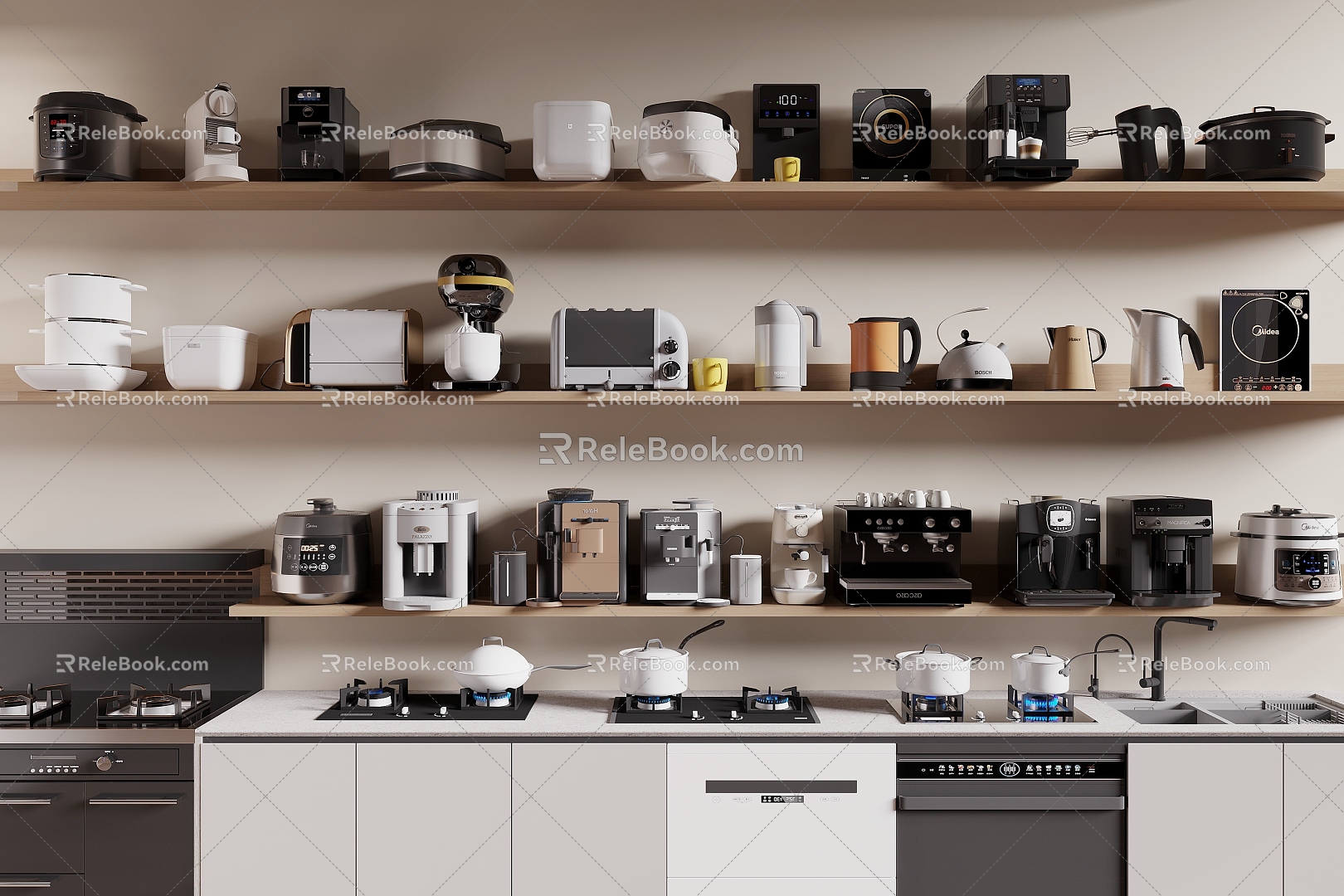 Kitchen appliances Coffee machine Oven Electric kettle Rice cooker Induction cooker Direct drink machine 3d model