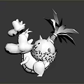 Black White Cartoon Dragon Game Movie Character With Big Eyes Leaf Decoration And Small Companions