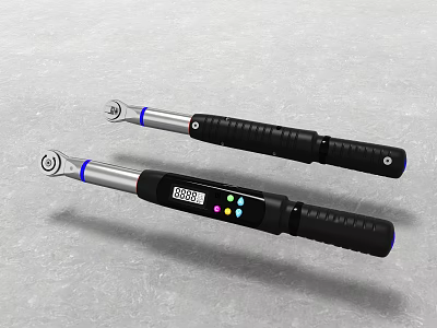 Professional Digital Torque Wrenches With LCD Display Black Grip Handles And Silver Shafts 3d model