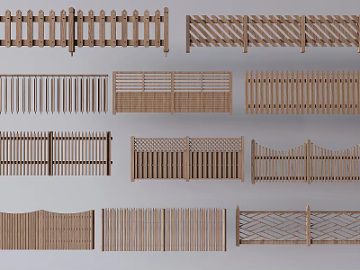 Various Wooden Garden Fences With Different Decorative Designs And Styles 3d model