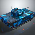 Modern Military Tank Featuring Blue Camouflage Turret Tracks Antenna And Armor Design