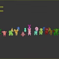 Cute Animal Toy Figures Collection With Various Colorful Characters In Row