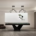 Modern Basement Interior Design With Pool Table Storage Cabinets And Pendant Lighting 3d model