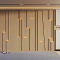 Modern Wooden Reception Background Wall With Geometric Lines And Embedded Lighting 3d model