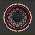 Modern Circular Audio Device With Red Silver Rings And Black Center Design