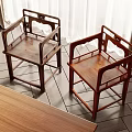 Chinese Wooden Armchairs With Traditional Frame Design Placed On Tile Floor And White Curtains Background