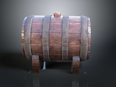 Classic Wooden Barrel With Metal Hoops Wooden Legs And Lid 3d model