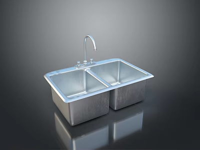 Stainless Steel Double Kitchen Sink With Faucet For Food Preparation And Cooking 3d model