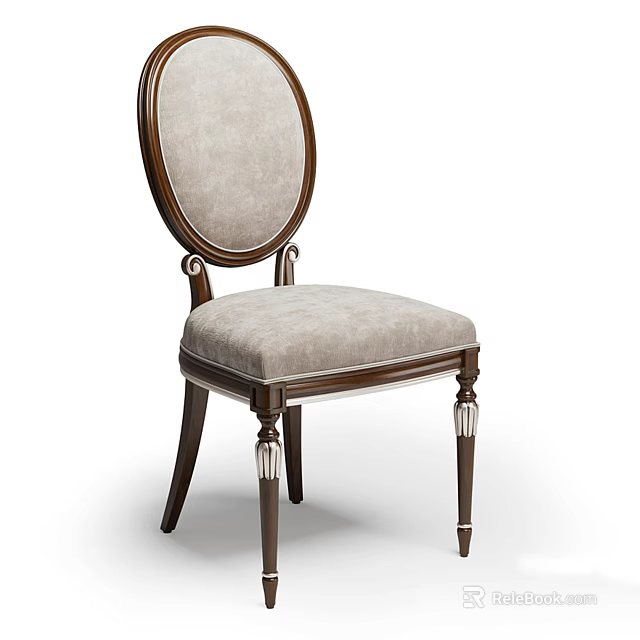 Classic Dining Chair With Dark Brown Wooden Frame And Light Gray Upholstered Seat 3d model 