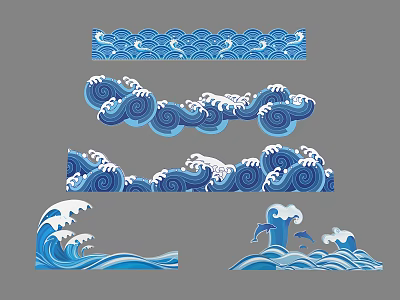 Blue Wave Pattern Wall Decor with Ornamental Ocean Wave Designs for Home Interior 3d model