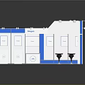 Epson Exhibition Booth With Blue And White Design Display Counters And Tables With Black Stools