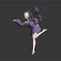 Anime Style Game Character With Purple Hair And Purple Dress Holding Wand And Purple Kittens