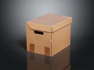 Brown Cardboard Storage Box With Handle Hole And Reinforced Bottom 3d model