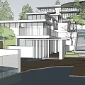 Modern Multi Story Guesthouse With Large Windows Balconies Trees And Mountain View