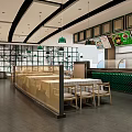 Modern Restaurant Interior With Open Layout Green Pendant Lights Glass Partitions And Gray Floor Tiles