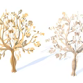 Artistic Decorative Trees With Gold And Silver Branches For Interior Design 3d model