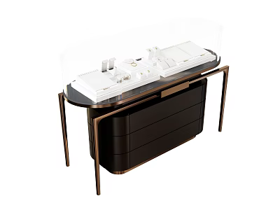 Modern Display Shelf With Glass Showcase And Metal Frame Drawer Storage Design 3d model