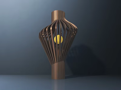 Elegant Wooden Floor Lamp With Unique Hollow Design And Warm Yellow Light 3d model