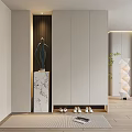 Modern Shoe Cabinet Interior Design With Marble Pedestal Sculpture And White Shoes
