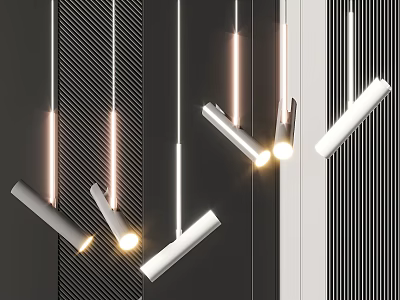 Modern Pendant Lights With White Angular Design Illuminated In Dark Striped Background 3d model