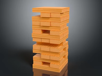 Children Enjoying Tall Stacked Wooden Blocks Toy Game for Playful Learning 3d model
