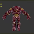 Red And Gold Armored Robot Figure With Metallic Surface And Shiny Armor Plates