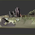 Wood and Stone Natural Textured Surface with Lush Moss in Detailed 3D Model