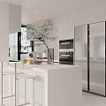Warm Cream Style Open Dining And Living Space With Central Island Bar Stools And Appliances
