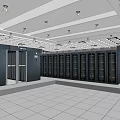 Modern Data Center with Industrial Server Racks in Glass Enclosed Technical Facility 3d model