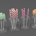 Colorful Striped And Swirled Lollipops In Transparent Glass Jars