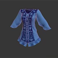 Elegant Intricate Patterned Blue Tunic With Flared Sleeves And Ruffled Hem