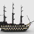 Detailed Building Block Sailing Ship Model With Multiple Masts And Rigging Details 3d model