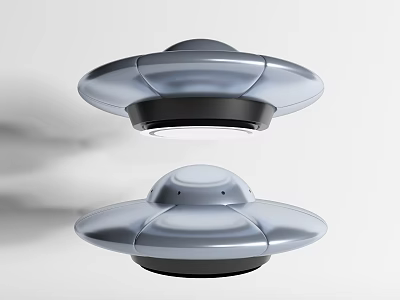 Two Modern UFO Shaped Silver Devices With Black Base And Glossy Surface 3d model