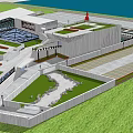 Modern Commercial Complex Architectural Design With Plaza Water Features And Green Spaces