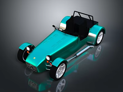 Shiny Teal Convertible Car With Silver Wheels Black Frame On Dark Background Reflection 3d model