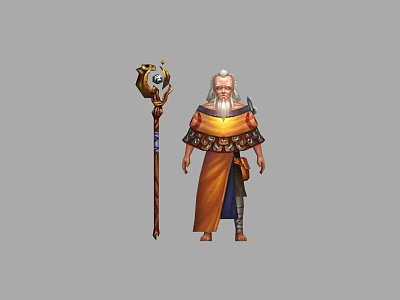 Elderly Wizard Character With Long White Beard Ornate Robe And Decorative Staff Fantasy Game Design 3d model