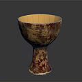 Antique Gold And Red Glazed Cup With Distressed Finish And Pedestal Base