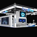 SignoStar Exhibition Booth With Modern White Blue Design Multiple Screens And Product Display Area