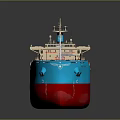 Large Cargo Ship With Blue Red Hull And Deck Structure 3d model