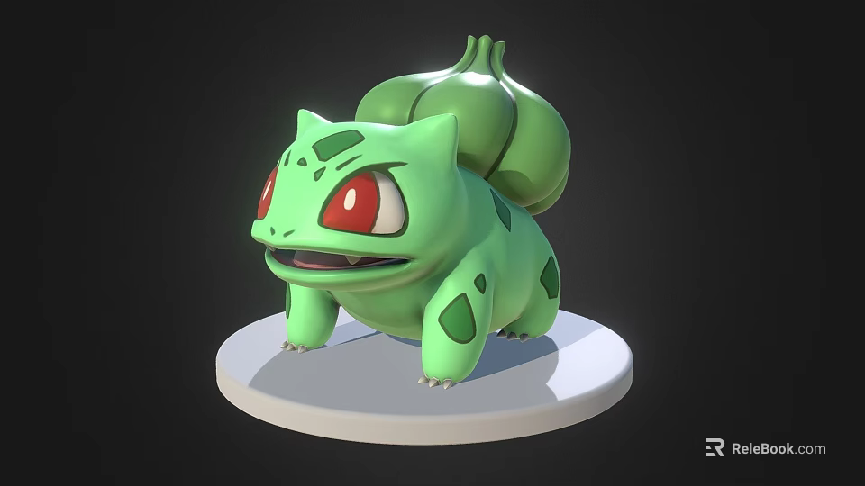 Green Cartoon Character Decorative Ornament Set With Red Eyes Sprout And White Base 3d model 