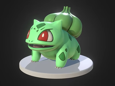 Green Cartoon Character Decorative Ornament Set With Red Eyes Sprout And White Base 3d model