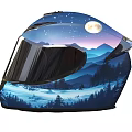 Stylish Motorcycle Helmet Featuring Starry Sky Moon And Snowy Mountain Forest Design