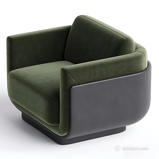 Dark Green Velvet Upholstered Leisure Chair In Modern Design With Black Curved Side Panel 3d model 