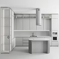 Modern Kitchen Interior With Wooden Cabinets Marble Island And Marble Countertop Range Hood