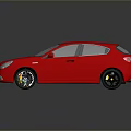 Modern Red Hatchback Car with Shiny Body Black Wheels and Reflection on Floor